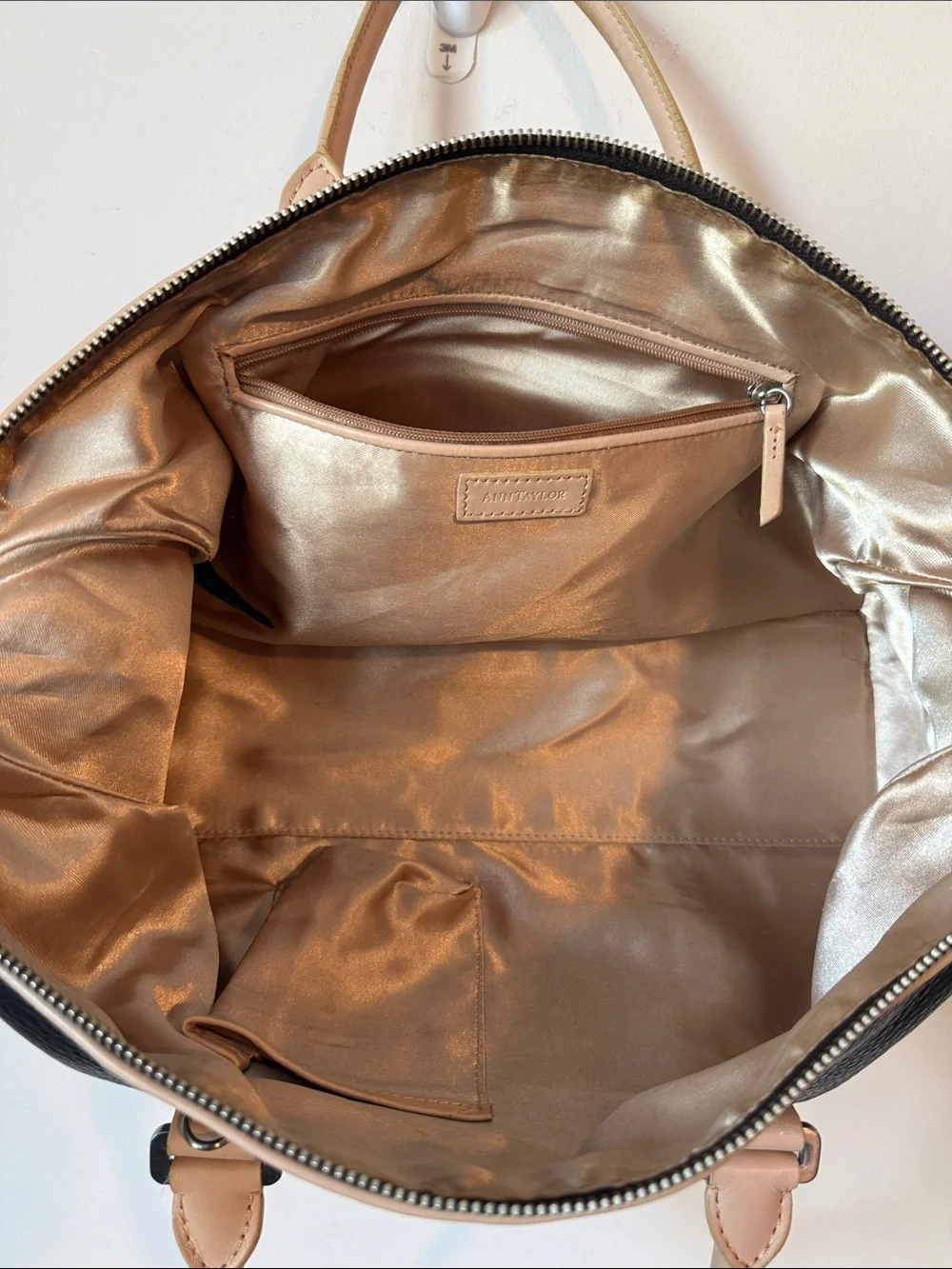 Ann Taylor Vintage #Y2K Dark Brown Leather Duffel with Beige Trim Handbag